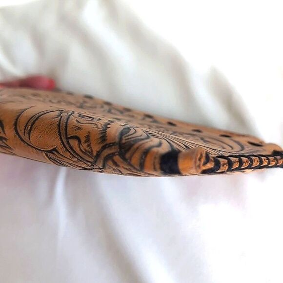 Western Artisan Hand Tooled Leather -Small Zip Pouchette - Picture 8 of 12